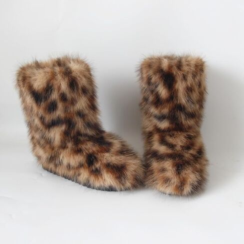 QMFUR المرأة فروي فو فراء الأحذية غامض رقيق منتصف العجل الثلوج الأحذية من جلد الغزال الدافئة الفراء اصطف الجوارب شقة أحذية الموضة in Kuwait