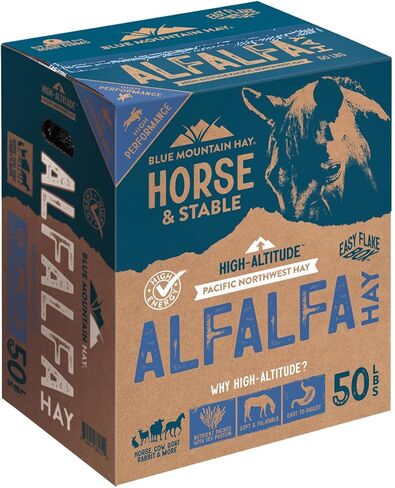 Blue Mountain Hay Hay -timothy Hay Hay ، 50 رطل صندوق قشور سهل - التغذية المتوازنة والألياف العالية للهضم الصحي والوزن - مثالي للخيول ، الماعز ، الأرانب ، خنازير غينيا وغيرها من الحيوانات الأليفة الصغيرة in Kuwait