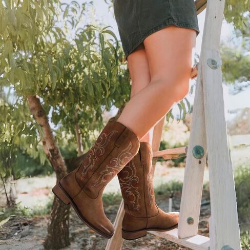 SheSole Women's Wide Width Cowboy Boots Square Toe Mid Calf Western Cowgirl Boots in Kuwait