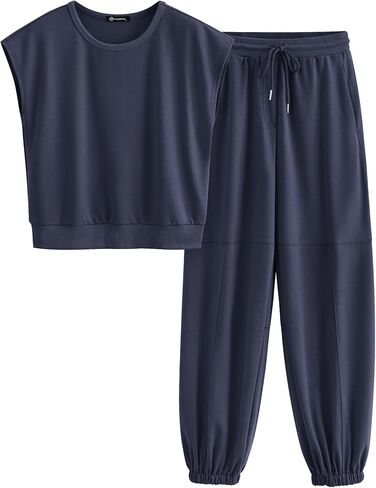 PRETTYGARDEN Women's Summer 2 Piece Tracksuit Outfit Casual Cap Sleeve Tops High Waist Pants Set Loungewear in Saudi Arabia