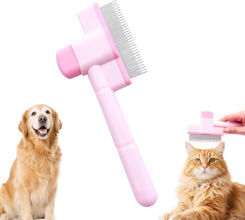 Cat Comb for Long & Short Hair, Cat Deshedding Brush with One Click Self-Cleaning Button, Pet Hair Remover for Indoor Cats, Mutifunctional Grooming Tool for Rabbit Kitten Small Dog (Pink) in Saudi Arabia