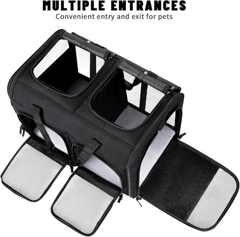 Cat Carrier for 2 Cats, Foldable Double Cat and Dog Carrier, Small to Medium Size, 2 Front Zippered Compartments,Two Pets Carrier for Travel,Mulitple Cat Carrier (Dark Gray with Flat Pocket) in Kuwait