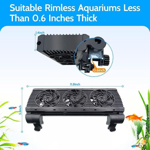 Aquarium Chillers Fan - Fish Tank Cooling Fan ，Axolotl Tank Accessories with Adjustable 5 Wind Speeds and Timer Controller, Suitable for rimless tanks thickness ＜0.6 inches (2 fan) in Saudi Arabia