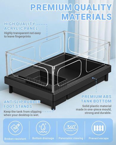 Small Turtle Tank Kit(Tank+Lamp+Filter), Acrylic Turtle Starter Kit with Adjustable Lamp, Reptile Habitat and Terrarium with Multi-Functional Areas for Small Reptiles. (Black Kit) in Saudi Arabia