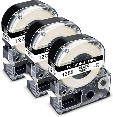 Pristar Compatible Label Tape Replacement for Epson LC-4WBN LK-4WBN SS12KW 12mm 1/2 Inch Refill Label Tape Cartridges for Epson LabelWorks LW300 LW400 LW600P LW700 Label Maker, Black on White, 4 Pack in Saudi Arabia