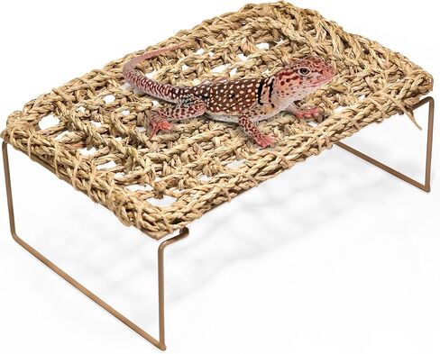 Adjustable Bearded Dragon Hammock – Natural Seagrass Reptile Hammock with Collapsible Metal Legs – Lizard Hammock for Bearded Dragon, Gecko, Snake, Frog, Hermit Crab(Rectangle) in Saudi Arabia