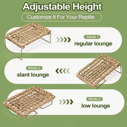 Adjustable Bearded Dragon Hammock – Natural Seagrass Reptile Hammock with Collapsible Metal Legs – Lizard Hammock for Bearded Dragon, Gecko, Snake, Frog, Hermit Crab(Rectangle) in Saudi Arabia