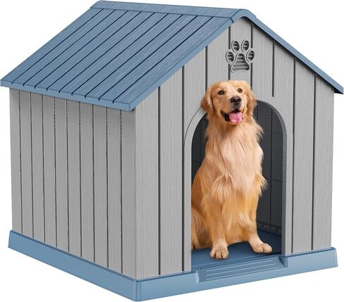 Drato Indoor Indoor Outdoor House Cog House ، PP Material ، Shelter Puppy Shelter مع فتحات الهواء والأرضية المرتفعة ، بيت الكلب القوي للكلاب الصغيرة إلى الكبيرة الحجم ، سهل التجميع (الأزرق ، 38.62 × 36.26 × 38.07 بوصة) in Kuwait