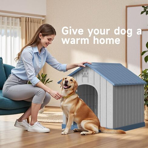 Drato Indoor Indoor Outdoor House Cog House ، PP Material ، Shelter Puppy Shelter مع فتحات الهواء والأرضية المرتفعة ، بيت الكلب القوي للكلاب الصغيرة إلى الكبيرة الحجم ، سهل التجميع (الأزرق ، 38.62 × 36.26 × 38.07 بوصة) in Kuwait