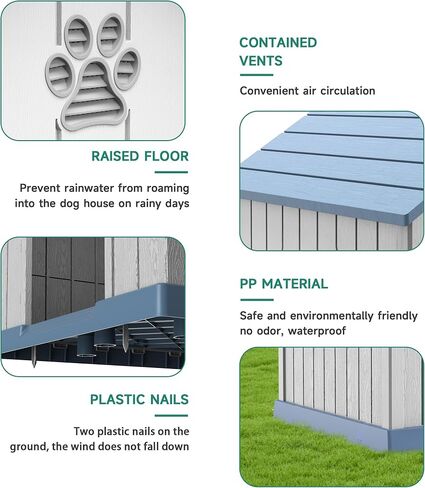 Drato Indoor Indoor Outdoor House Cog House ، PP Material ، Shelter Puppy Shelter مع فتحات الهواء والأرضية المرتفعة ، بيت الكلب القوي للكلاب الصغيرة إلى الكبيرة الحجم ، سهل التجميع (الأزرق ، 38.62 × 36.26 × 38.07 بوصة) in Kuwait