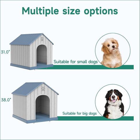 Drato Indoor Indoor Outdoor House Cog House ، PP Material ، Shelter Puppy Shelter مع فتحات الهواء والأرضية المرتفعة ، بيت الكلب القوي للكلاب الصغيرة إلى الكبيرة الحجم ، سهل التجميع (الأزرق ، 38.62 × 36.26 × 38.07 بوصة) in Kuwait