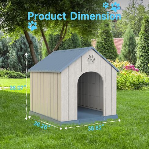 Drato Indoor Indoor Outdoor House Cog House ، PP Material ، Shelter Puppy Shelter مع فتحات الهواء والأرضية المرتفعة ، بيت الكلب القوي للكلاب الصغيرة إلى الكبيرة الحجم ، سهل التجميع (الأزرق ، 38.62 × 36.26 × 38.07 بوصة) in Kuwait