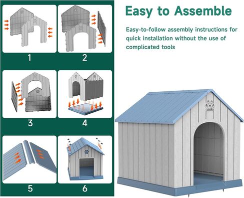 Drato Indoor Indoor Outdoor House Cog House ، PP Material ، Shelter Puppy Shelter مع فتحات الهواء والأرضية المرتفعة ، بيت الكلب القوي للكلاب الصغيرة إلى الكبيرة الحجم ، سهل التجميع (الأزرق ، 38.62 × 36.26 × 38.07 بوصة) in Kuwait
