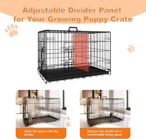 Dog Crate, 30 Inch Medium Dog Cage with Divider and Plastic Leak-Proof Pan Tray, Double Door Folding Metal Wire Cage for Indoor, Outdoor and Travel (30 Inch) in Saudi Arabia