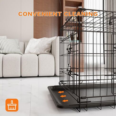 Dog Crate, 30 Inch Medium Dog Cage with Divider and Plastic Leak-Proof Pan Tray, Double Door Folding Metal Wire Cage for Indoor, Outdoor and Travel (30 Inch) in Saudi Arabia