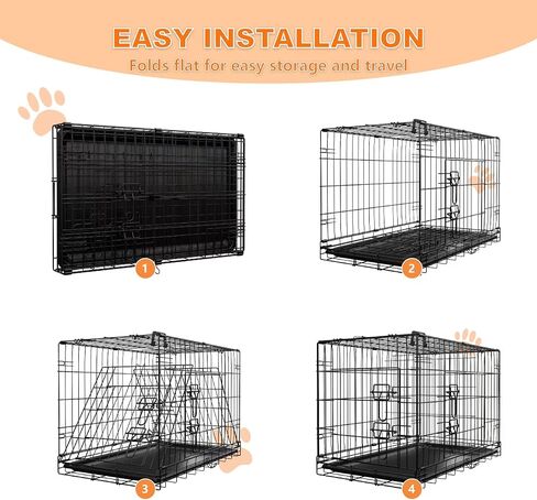 Dog Crate, 30 Inch Medium Dog Cage with Divider and Plastic Leak-Proof Pan Tray, Double Door Folding Metal Wire Cage for Indoor, Outdoor and Travel (30 Inch) in Saudi Arabia