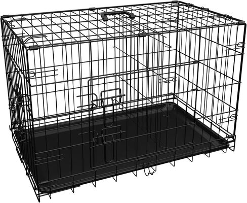 Dog Crate, 30 Inch Medium Dog Cage with Divider and Plastic Leak-Proof Pan Tray, Double Door Folding Metal Wire Cage for Indoor, Outdoor and Travel (30 Inch) in Saudi Arabia