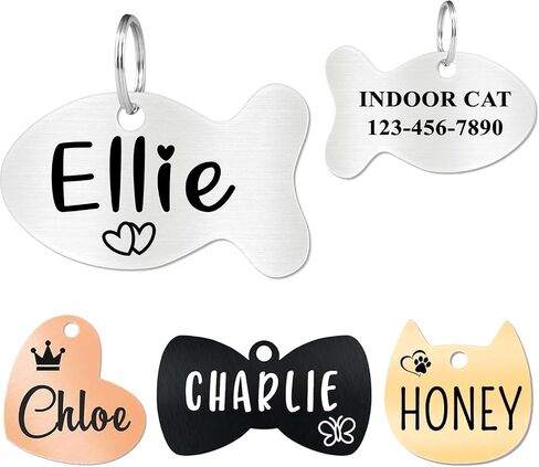 Ultra Joys Cat ID Tag Personalized Pet Tags, Durable Stainless Steel Small Pet Mini Dog Cat Tag Lightweight - Fish Tag in Silver in Saudi Arabia