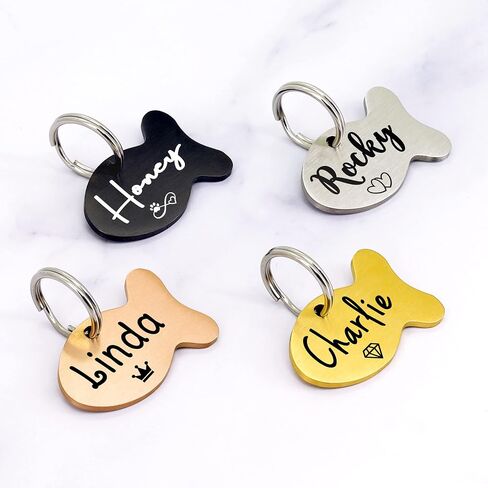 Ultra Joys Cat ID Tag Personalized Pet Tags, Durable Stainless Steel Small Pet Mini Dog Cat Tag Lightweight - Fish Tag in Silver in Saudi Arabia