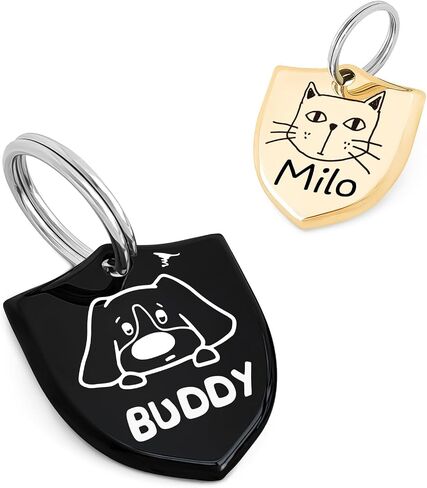 Cats Dogs Original Portrait Design for Cat Dog ID Tags – Stainless Steel Deep Engraving Customized Dog Collar Accessories (Round) in Saudi Arabia