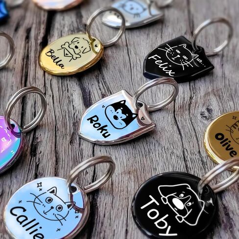 Cats Dogs Original Portrait Design for Cat Dog ID Tags – Stainless Steel Deep Engraving Customized Dog Collar Accessories (Round) in Saudi Arabia