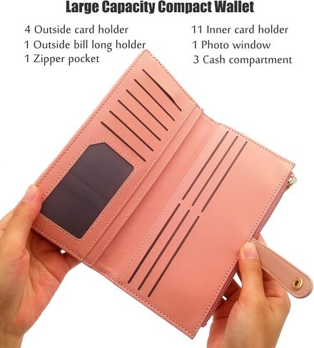 محفظة رفيعة رفيعة للنساء بمقبض طويل ومحفظة ثنائية الطي، حامل بطاقة الائتمان مع جيب بسحاب للسيدات والفتيات هدية الذكرى السنوية لعيد الميلاد (بني) in Kuwait