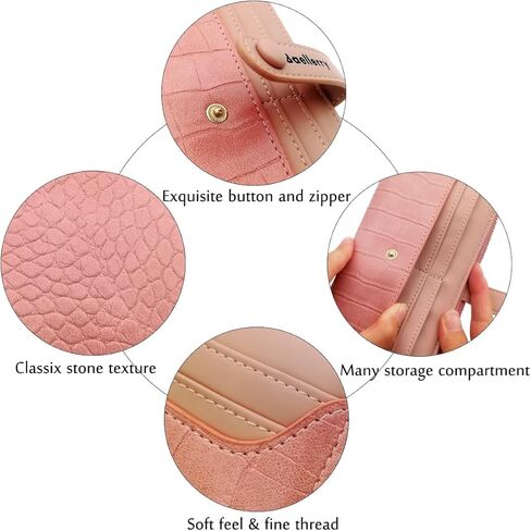 محفظة رفيعة رفيعة للنساء بمقبض طويل ومحفظة ثنائية الطي، حامل بطاقة الائتمان مع جيب بسحاب للسيدات والفتيات هدية الذكرى السنوية لعيد الميلاد (بني) in Kuwait