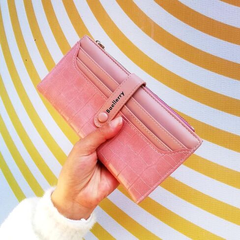 محفظة رفيعة رفيعة للنساء بمقبض طويل ومحفظة ثنائية الطي، حامل بطاقة الائتمان مع جيب بسحاب للسيدات والفتيات هدية الذكرى السنوية لعيد الميلاد (بني) in Kuwait