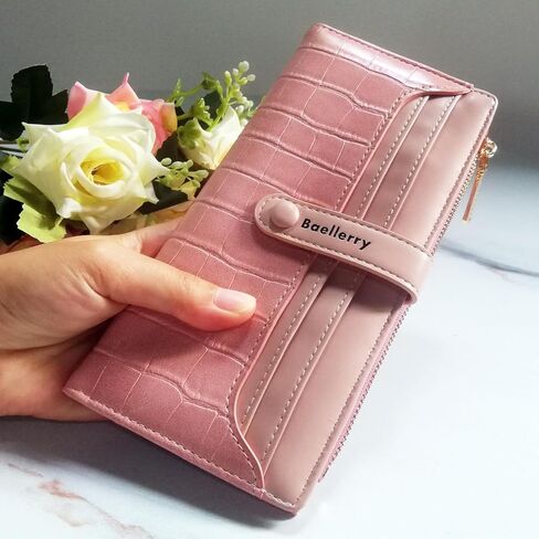 محفظة رفيعة رفيعة للنساء بمقبض طويل ومحفظة ثنائية الطي، حامل بطاقة الائتمان مع جيب بسحاب للسيدات والفتيات هدية الذكرى السنوية لعيد الميلاد (بني) in Kuwait