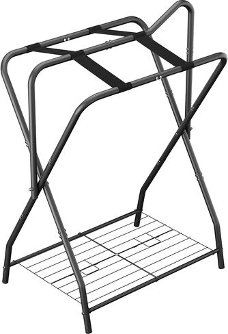 Queension Foldable Saddle Rack for Horse Stable Equipment, Portable Horse Saddle Stand with Bottom Storage for English & Western Saddles, Saddle Pad Rack for Horse tack, Horses Blanket, Black in Saudi Arabia