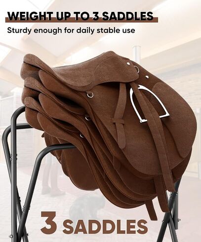 Queension Foldable Saddle Rack for Horse Stable Equipment, Portable Horse Saddle Stand with Bottom Storage for English & Western Saddles, Saddle Pad Rack for Horse tack, Horses Blanket, Black in Saudi Arabia