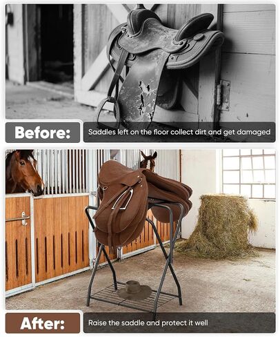 Queension Foldable Saddle Rack for Horse Stable Equipment, Portable Horse Saddle Stand with Bottom Storage for English & Western Saddles, Saddle Pad Rack for Horse tack, Horses Blanket, Black in Saudi Arabia