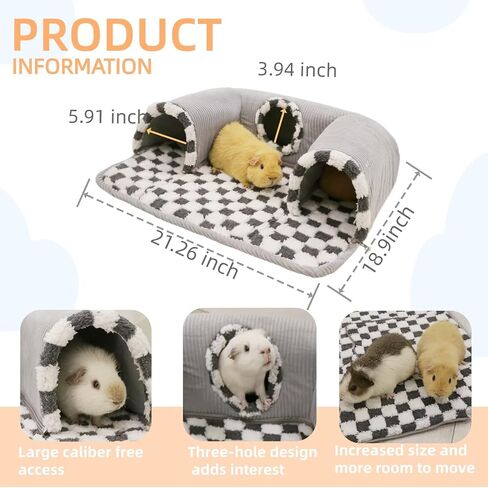 Guinea Pig Hideout Tunnel with Warm Bed for Bunny 3 Cave Small Animal Tunnel Toy Cages Grey in Kuwait
