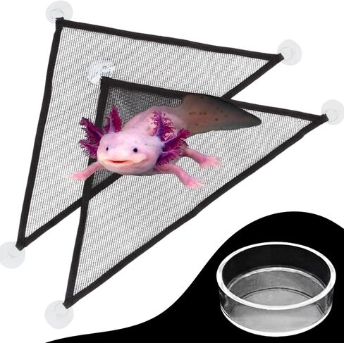 Axolotl Hammock for Aquarium with Feeding Dish, Axolotl Hammock with Food Bowl Tray Feeder, Breathable Mesh Reptile Hammocks Lounger Ladder, Bearded Dragon Tank Accessories (Black, M) in Saudi Arabia