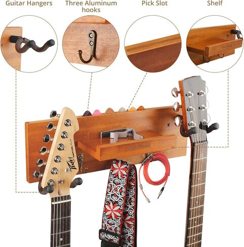 Rotatable Rubber Guitar Hanger,Guitar Display Stand with Shelf and Pick Holder for All Size Guitar-Black Walnut Color in Saudi Arabia