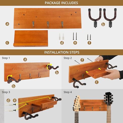 Rotatable Rubber Guitar Hanger,Guitar Display Stand with Shelf and Pick Holder for All Size Guitar-Black Walnut Color in Saudi Arabia