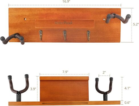 Rotatable Rubber Guitar Hanger,Guitar Display Stand with Shelf and Pick Holder for All Size Guitar-Black Walnut Color in Saudi Arabia