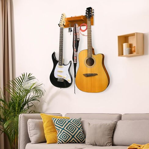 Rotatable Rubber Guitar Hanger,Guitar Display Stand with Shelf and Pick Holder for All Size Guitar-Black Walnut Color in Saudi Arabia