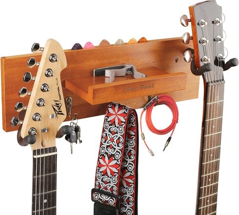 Rotatable Rubber Guitar Hanger,Guitar Display Stand with Shelf and Pick Holder for All Size Guitar-Black Walnut Color in Saudi Arabia
