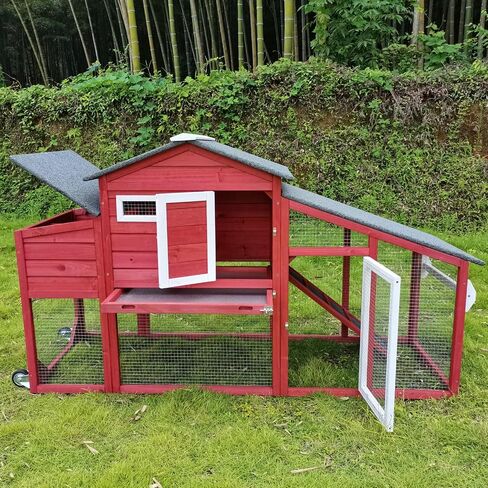 Chicken Coop and Run, Two Story Rabbit Hutch Indoor Outdoor, Wooden Hen House with Nesting Box Rabbit Cage, Ramp, Deep No Leak Pull Out Tray, for Chick, Bunny(Black) in Kuwait