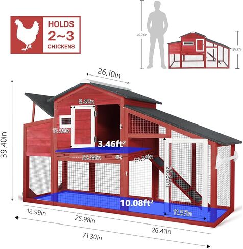 Chicken Coop and Run, Two Story Rabbit Hutch Indoor Outdoor, Wooden Hen House with Nesting Box Rabbit Cage, Ramp, Deep No Leak Pull Out Tray, for Chick, Bunny(Black) in Kuwait