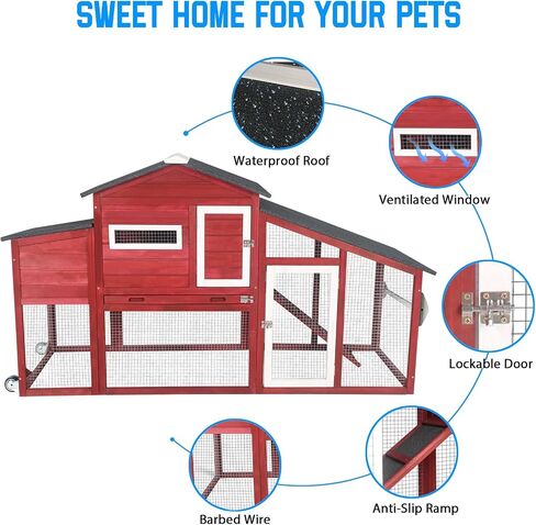 Chicken Coop and Run, Two Story Rabbit Hutch Indoor Outdoor, Wooden Hen House with Nesting Box Rabbit Cage, Ramp, Deep No Leak Pull Out Tray, for Chick, Bunny(Black) in Kuwait