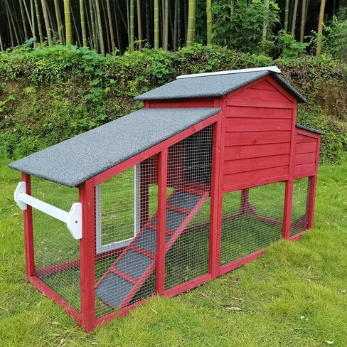Chicken Coop and Run, Two Story Rabbit Hutch Indoor Outdoor, Wooden Hen House with Nesting Box Rabbit Cage, Ramp, Deep No Leak Pull Out Tray, for Chick, Bunny(Black) in Kuwait