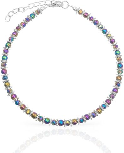 BESHEEK Rainbow Hue Twisted Hematite and Round Artisan Beaded Wing Charm Anklet with Extension | Handmade Hypoallergenic Beach Gala Wedding Style Jewelry in Kuwait