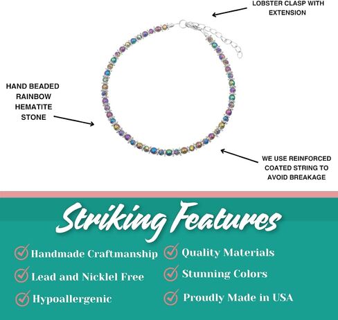 BESHEEK Rainbow Hue Twisted Hematite and Round Artisan Beaded Wing Charm Anklet with Extension | Handmade Hypoallergenic Beach Gala Wedding Style Jewelry in Kuwait