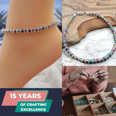 BESHEEK Rainbow Hue Twisted Hematite and Round Artisan Beaded Wing Charm Anklet with Extension | Handmade Hypoallergenic Beach Gala Wedding Style Jewelry in Kuwait
