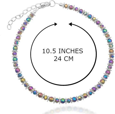 BESHEEK Rainbow Hue Twisted Hematite and Round Artisan Beaded Wing Charm Anklet with Extension | Handmade Hypoallergenic Beach Gala Wedding Style Jewelry in Kuwait