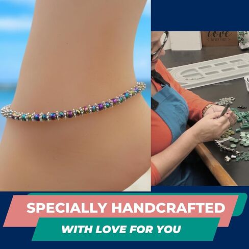 BESHEEK Rainbow Hue Twisted Hematite and Round Artisan Beaded Wing Charm Anklet with Extension | Handmade Hypoallergenic Beach Gala Wedding Style Jewelry in Kuwait