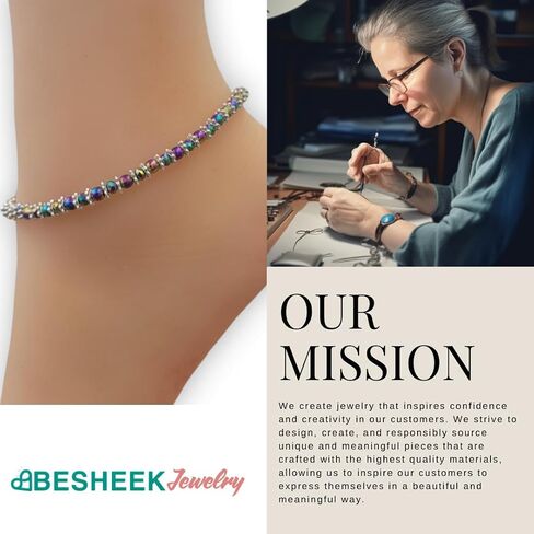 BESHEEK Rainbow Hue Twisted Hematite and Round Artisan Beaded Wing Charm Anklet with Extension | Handmade Hypoallergenic Beach Gala Wedding Style Jewelry in Kuwait