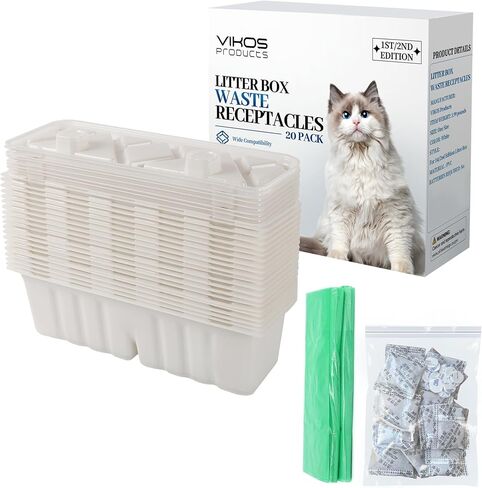20-Pack Disposable Litter Box Waste Receptacles Compatible with Littermaid Waste Receptacles Fits 1St/2nd Edition Automatic Cat Litter Box, Come with 20pcs Liners & 20pcs Carbon Filters in Kuwait